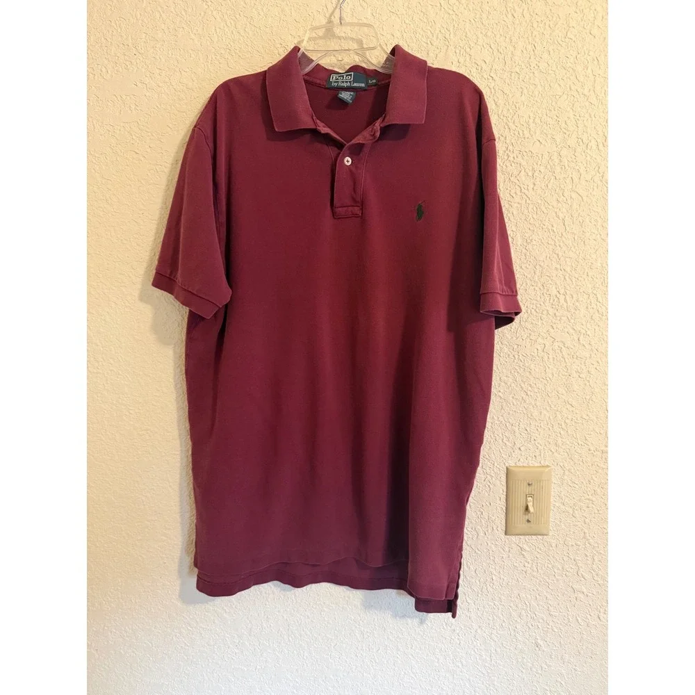 Polo Ralph Lauren Mens Large Burgundy Short Sleeve Pique Cotton Polo Shirt L/G